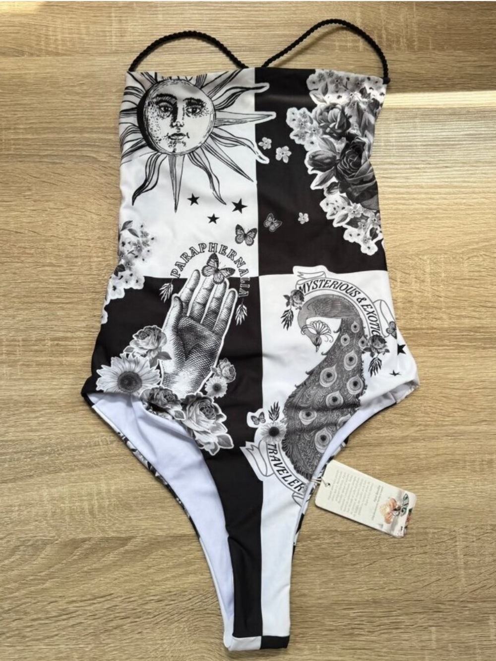 NWT Agua Bendita Kali Zodiac One-Piece Swimsuit Black White XL